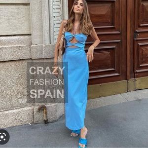 (SOLD) NWT ZARA MIDI CUT OUT DRESS BLUE (M)